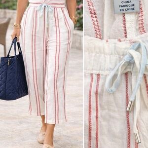 Tommy Bahama YachtWear Cream/ Red Striped Pants, Drawstring Waist, EUC, Size L